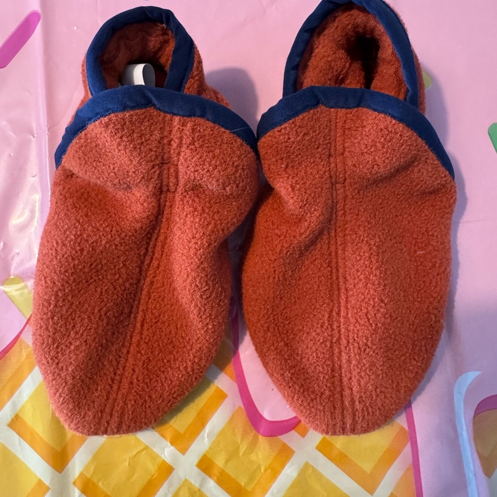 Patagonia Toddler Fleece Booties Rust Orange & Navy Trim Synchilla 12-24 months